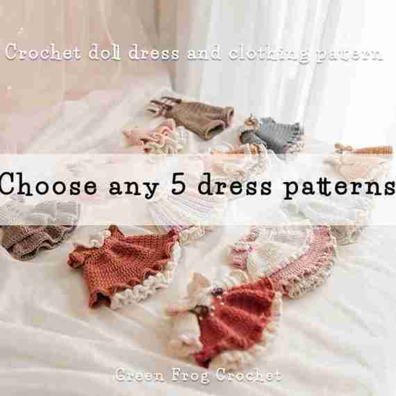 Custom Bundle: Choose any 5 dress and clothing patterns for 25 cm amigurumi crochet dolls