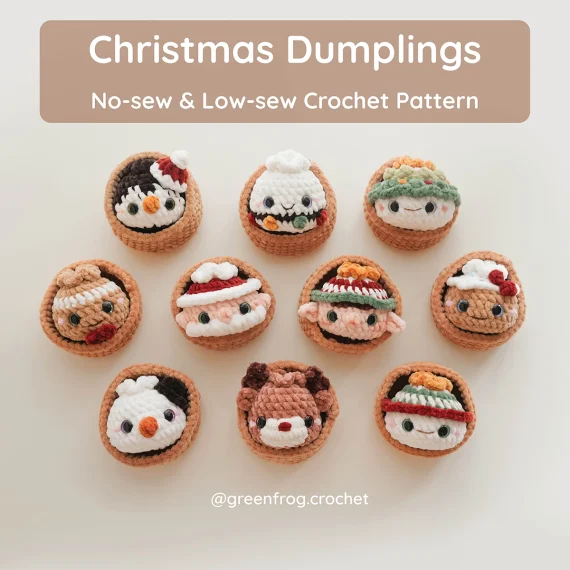 Christmas Dumplings Keychain Ornament No sew Crochet Pattern Green Frog Crochet
