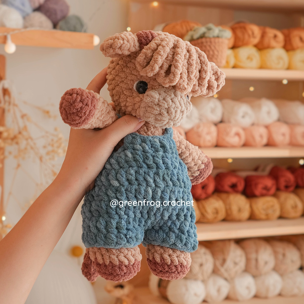 Highland Cow Calf in overalls Crochet Amigurumi Pattern
