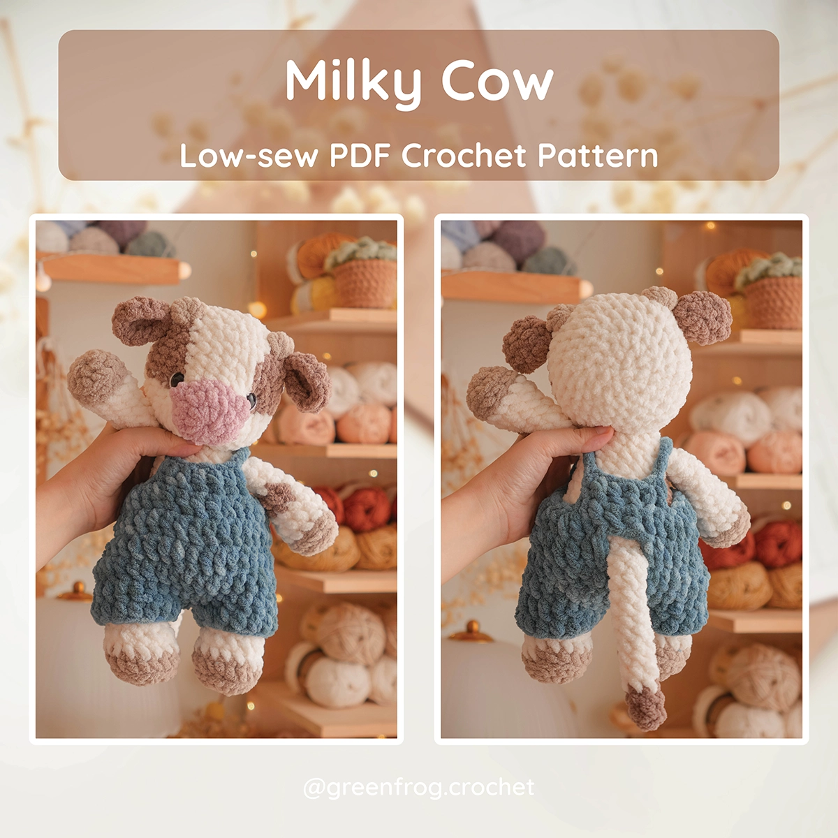 Milky Cow Calf in overalls Crochet Amigurumi Pattern