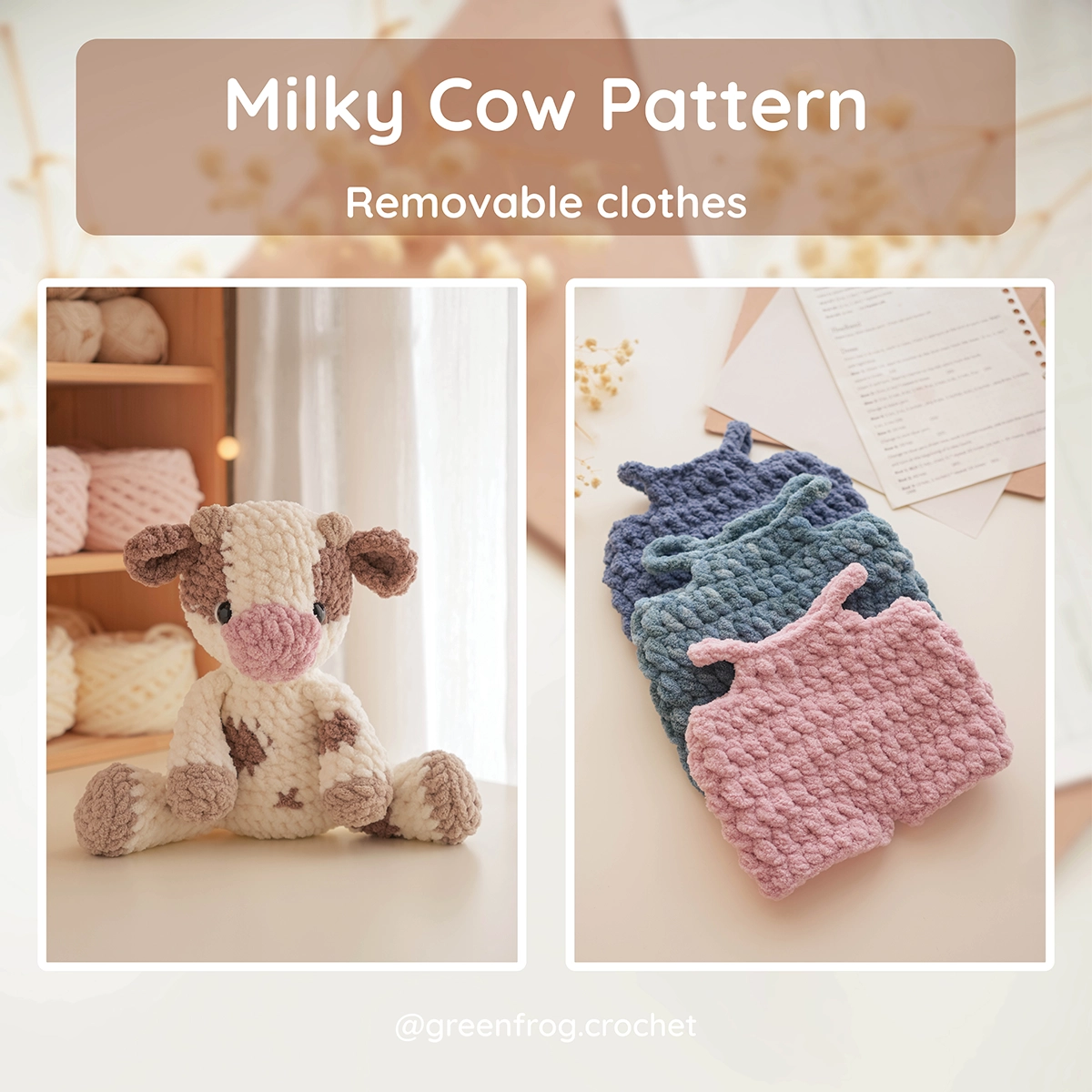 Milky Cow Calf in overalls Crochet Amigurumi Pattern